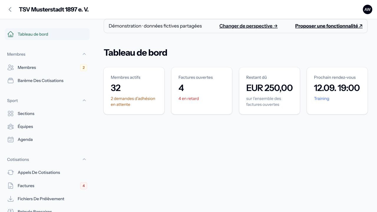 Bureau Club Base Cloud présentant les dossiers ouverts et leurs responsables